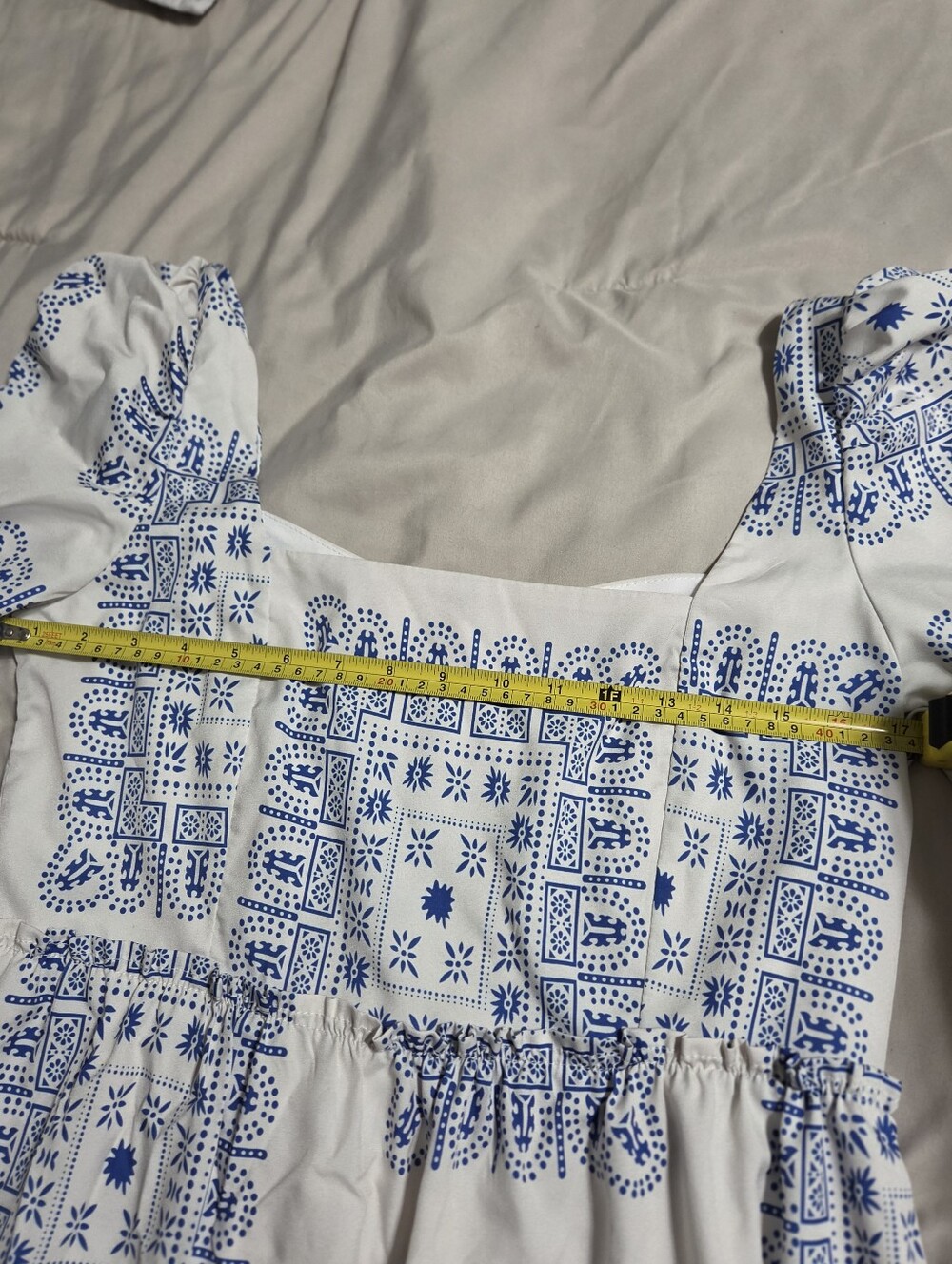 SHEIN Cream Maxi Dress with Blue Geometric Print - Picture 6 of 6